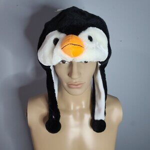Penguin Fuzzy Stuffed Plush Animal Cap Hat w/ Earmuff Protection Unisex